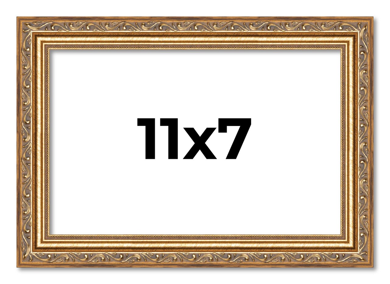 11x7 Solid Wood Antique Picture Frame with UV-Resistant Acrylic & Acid-Free Backing, Available in 4 Finishes: Bronze, Gold, Silver, and Gold with Black